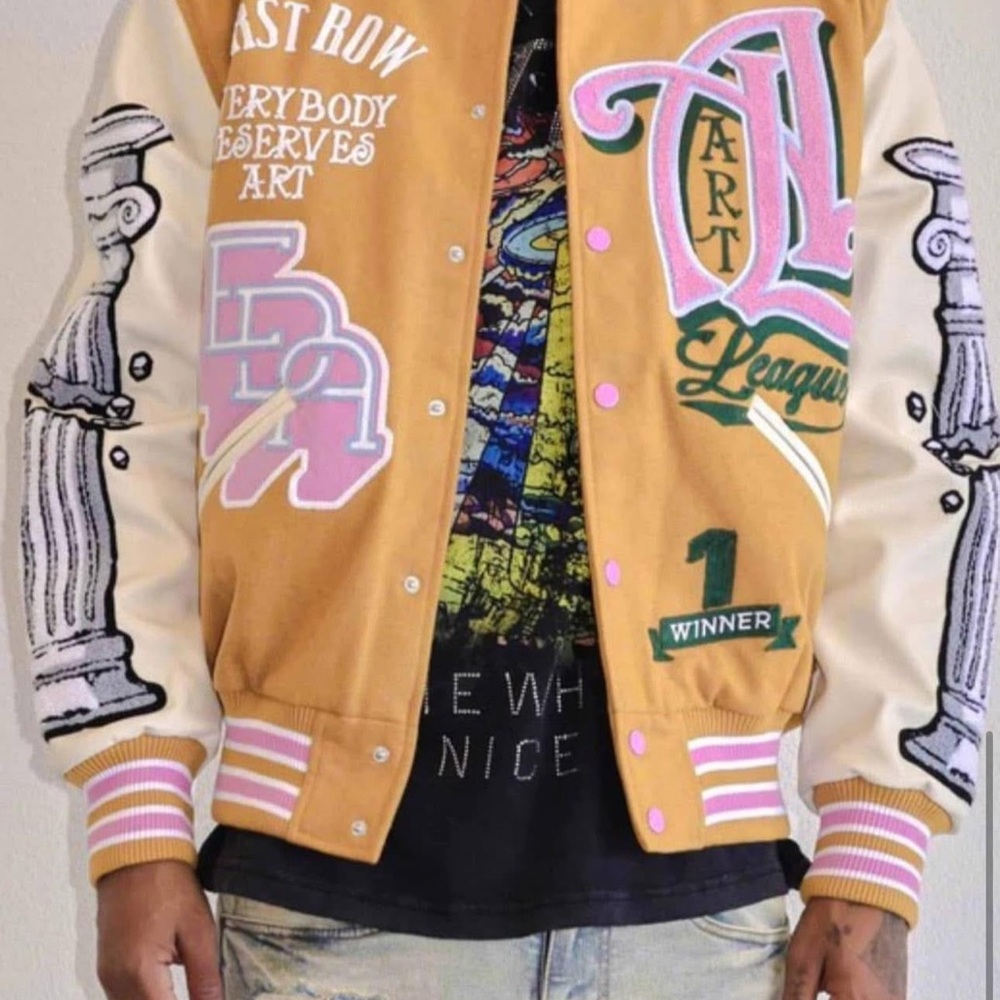 League Men's Tan and Cream Varsity Jacket